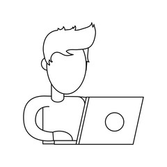 person using laptop computer icon image vector illustration design  single black line