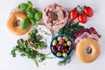 Bagels with ham and olives