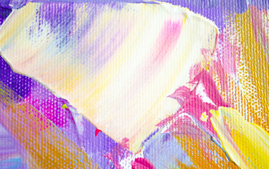Hand drawn acrylic painting. Abstract art background. Acrylic painting on canvas. Color texture. Fragment of artwork. Brushstrokes of paint. Modern art. Contemporary art. Colorful canvas. Close up