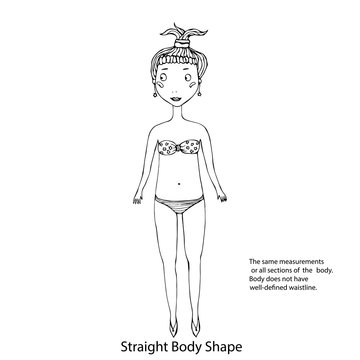 Straight or Rectangle Female Body Shape Sketch. Hand Drawn Vector Illustration Isolated on a White Background.