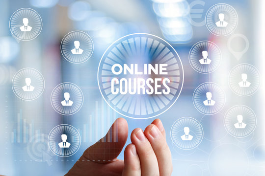 Online course in businessman hand.