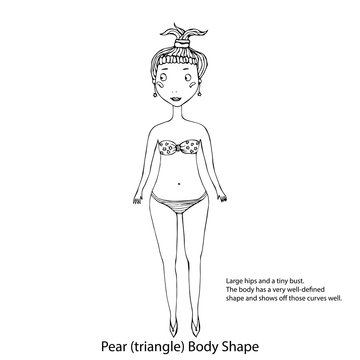 Pear or Triangle Female Body Shape Sketch. Hand Drawn Vector Illustration Isolated on a White Background.