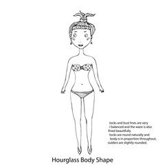 Hourglass Female Body Shape Sketch. Hand Drawn Vector Illustration Isolated on a White Background.