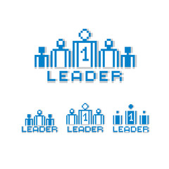 Vector pixel icon isolated, 8bit graphic element. Leader concept, number one between a team of managers. Simplistic digital sign created in business theme.