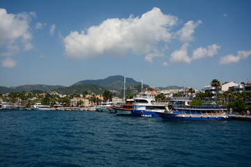 Fototapeta na wymiar Tourist ships in the Marina of Marmaris, Turkey.