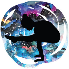 Women silhouette. Firefly yoga pose. Tittibhasana