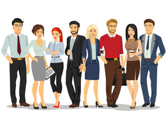 Fototapeta na wymiar Office people. Business people men and women with documents. People in formal business clothes suits. Vector illustration.