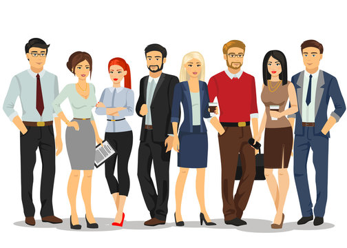 Office people. Business people men and women with documents. People in formal business clothes suits. Vector illustration.