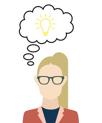 Frau denkt an Glühbirne