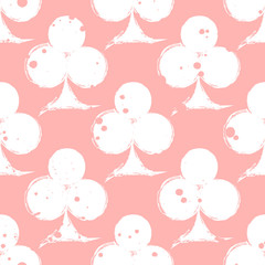 Vector seamless grunge pattern. Grungy graphic illustration of sign of playing card with ink blot, brush strokes. Endless background. Series of gaming and gambling seamless vector patterns.