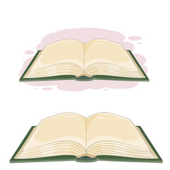 Vector illustration of an open book in cartoon style. Emblem of knowledge, education, school