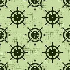 Obraz premium Vector seamless pattern Background with steering wheel, waves Creative geometric vintage backgrounds, nautical theme Graphic illustration with attrition, cracks and ambrosia