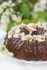 homemade yogurt cake with chocolate frosting