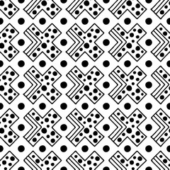 Seamless vector pattern. Black and white geometrical background with hand drawn decorative tribal elements. Print with ethnic, folk, traditional motifs. Graphic vector illustration.