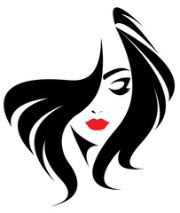 women long hair style icon, logo women face on white background