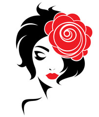 women short hair style icon, logo women face on white background
