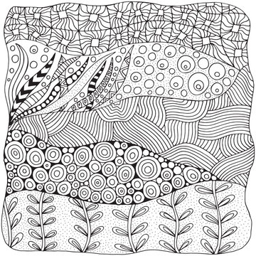 Artistically ethnic abstract background. Hand-drawn, ethnic, floral, retro, doodle, vector, zentangle design element. Adult coloring book page.