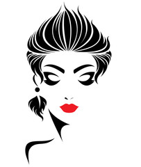 women short hair style icon, logo women face on white background