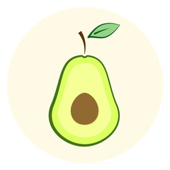 Cute half avocado vector icon, avocado split in a half, cut fruit