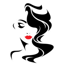 women long hair style icon, logo women face on white background