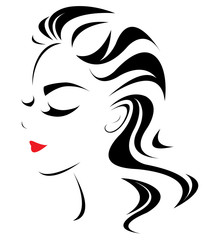 women long hair style icon, logo women face on white background
