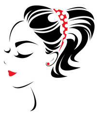 women hair style icon, logo women face on white background
