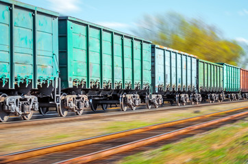 Fototapeta premium Freight freight cars are traveling by rail.