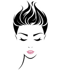 women short hair style icon, logo women face on white background