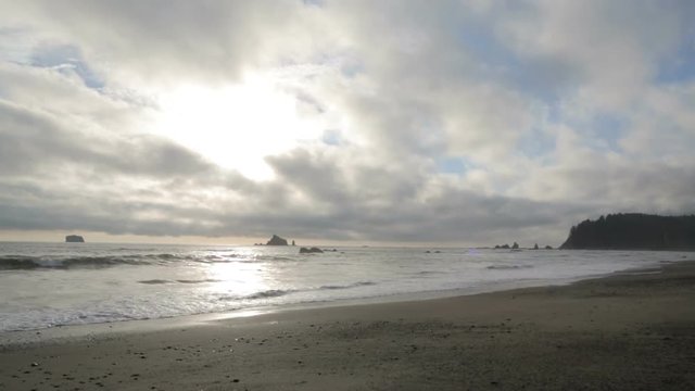 Static Wide Shot Of A Beach On The Olympic Peninsula In Late Afternoon