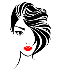 women short hair style icon, logo women face on white background