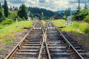 the railway in a small village in the mountains