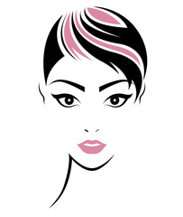 women short hair style icon, logo women face on white background
