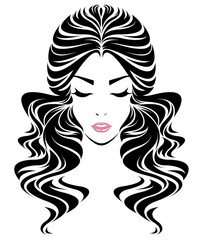 women long hair style icon, logo women face on white background