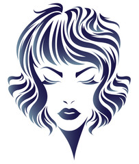 women short hair style icon, logo women face on white background