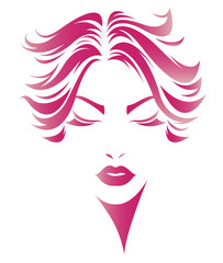 women short hair style icon, logo women face on white background