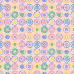 Seamless vector geometrical pattern with circles pastel endless background with hand drawn textured geometric figures. Graphic illustration, print for wrapping, background, cover, surface
