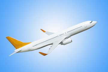 white airplane on a blue background