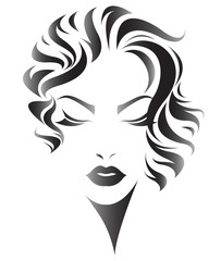 women short hair style icon, logo women face on white background