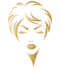 women short hair style icon, logo women face on white background