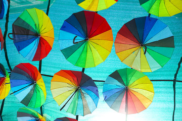 Sky decorated with colored umbrellas