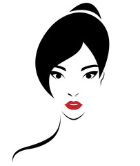 women bun hair style icon, logo women face on white background