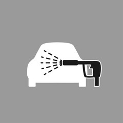 A flat icon in black and white, a hose pouring water on a car wash