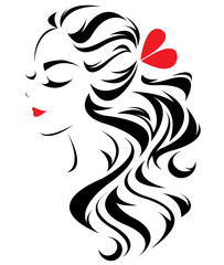 women long hair style icon, logo women face on white background