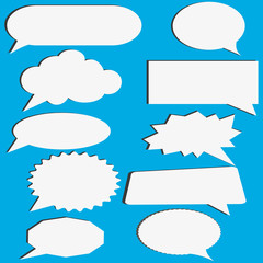Thought , speech bubble. Dream cloud. Talk balloon. Quote box. Text information frame. Banner and badge. Set of vector illustration icons.