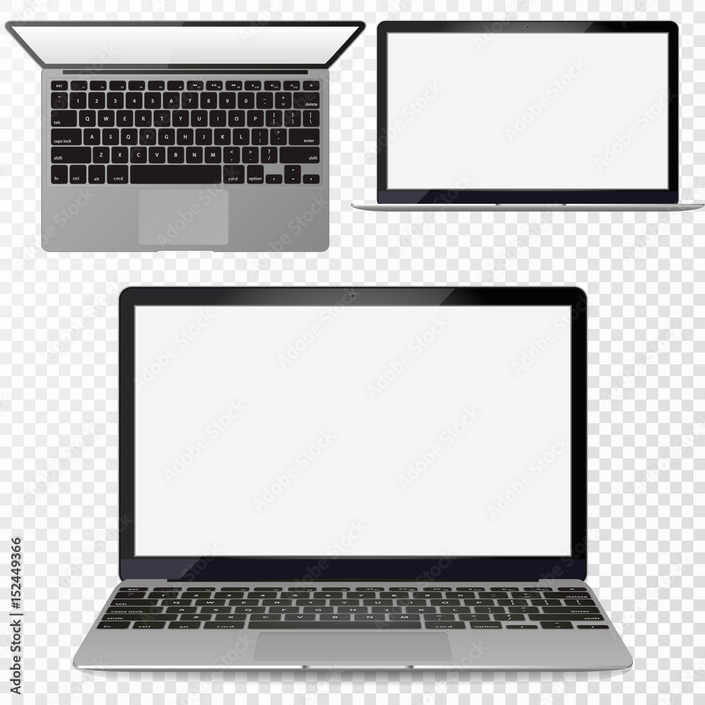 Aufkleber vector realistic silver laptop front and top view. set .with transparent shadow.