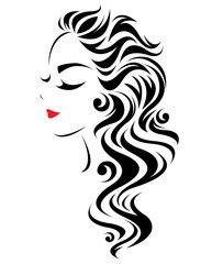 women long hair style icon, logo women face on white background