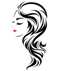 women long hair style icon, logo women face on white background