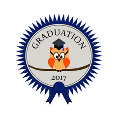 Graduation with an owl and on an award seal and text Graduation 2017