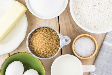 Ingredients for rhubarb upside down cake.