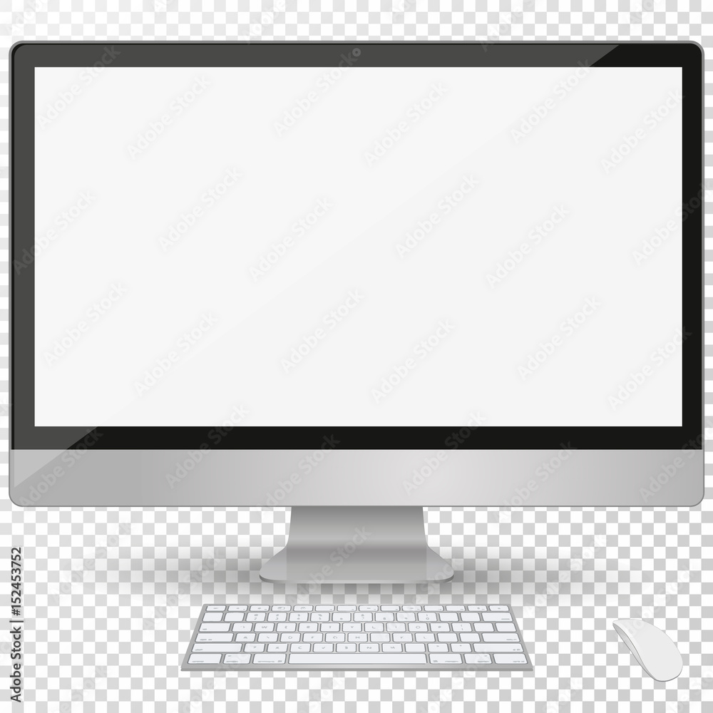 Poster Vector monitor with keyboard and computer mouse isolated on a transparent background